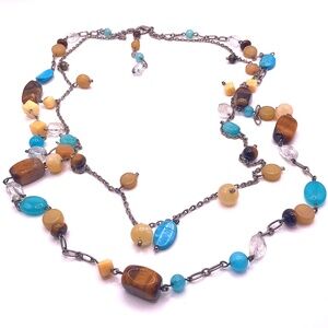 Vintage Silver Tone Multi Strand Beaded Necklace 33”